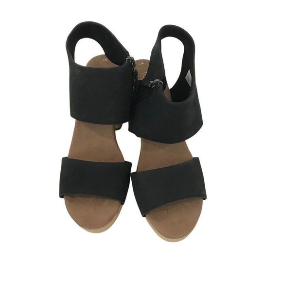 Toms Sandals Womens 7 Majorca Open Toe Cut Out Strap Heels Black Zipper - Picture 1 of 6